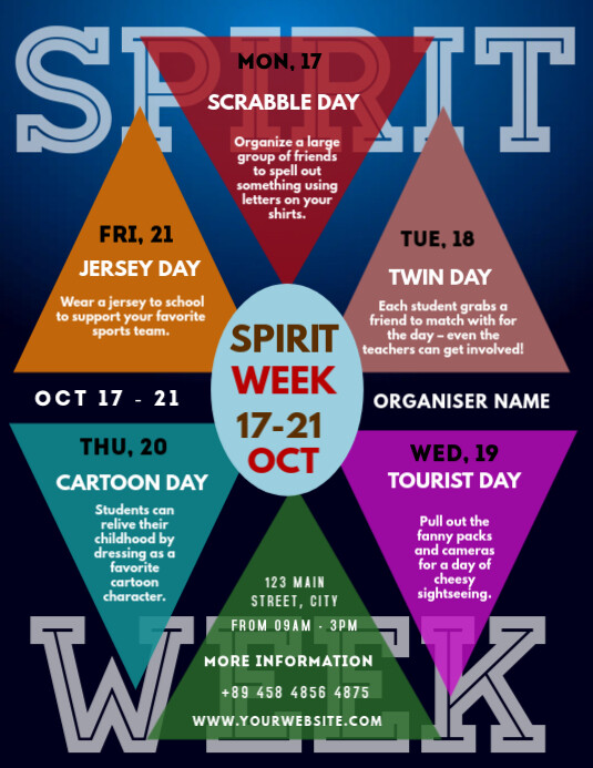 Editable spirit week flyer template postermywall