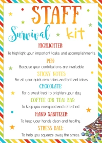 Editable Staff Survival Kit Printable A6 template