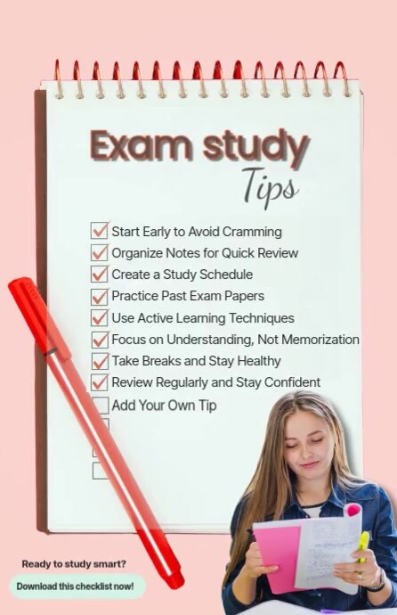 Editable Study Tips Checklist Template for Students | PosterMyWall