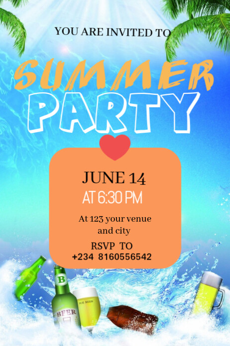Editable summer party flyer Plakat template