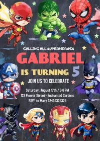 Editable Superheroes Birthday Invitation A6 template