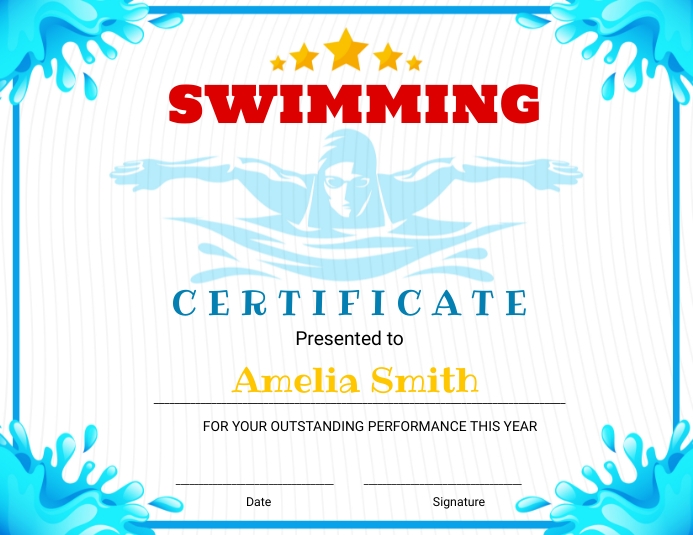 Editable Swimming Award Certificate 传单(美国信函) template