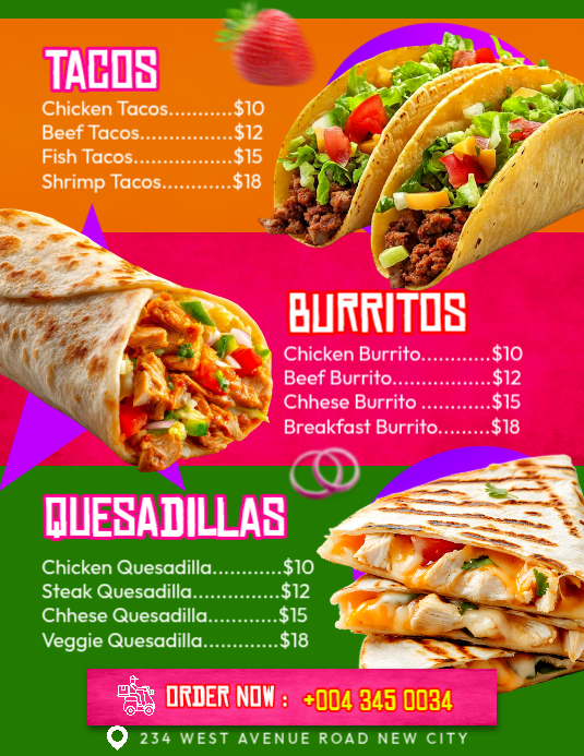 Yellow Mexican Food Menu Flyers Template | PosterMyWall