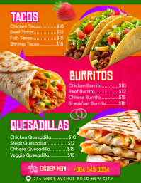 Editable Tacos menu design layout quesadilla burritos mexican food price list board online printable Folder (US Letter) template