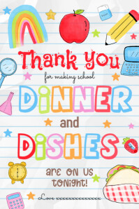 Editable Teacher Dinner and Dishes Gift Tag Banner 4' × 6' template