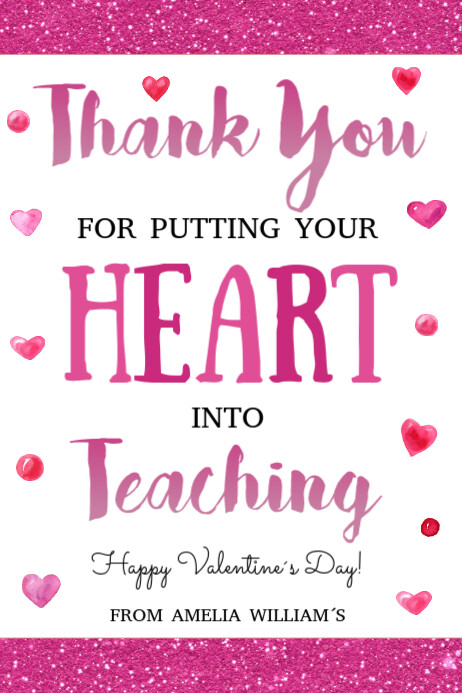 Editable Teacher Valentine's Day Thank You Gift Tags, Banner 4' × 6' template