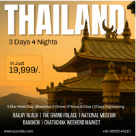Editable Thailand Travel Package Flyer  | 3 Days 4 Nights Tourism Template Instagram Post