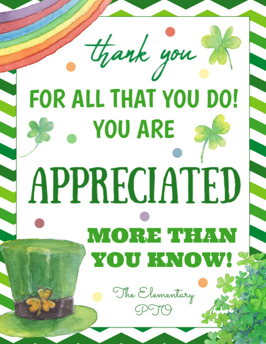 EDITABLE Thank You For All You Do st patricks day Template | PosterMyWall