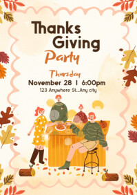 Editable Thanksgiving Party & Dinner Invitation A4 template