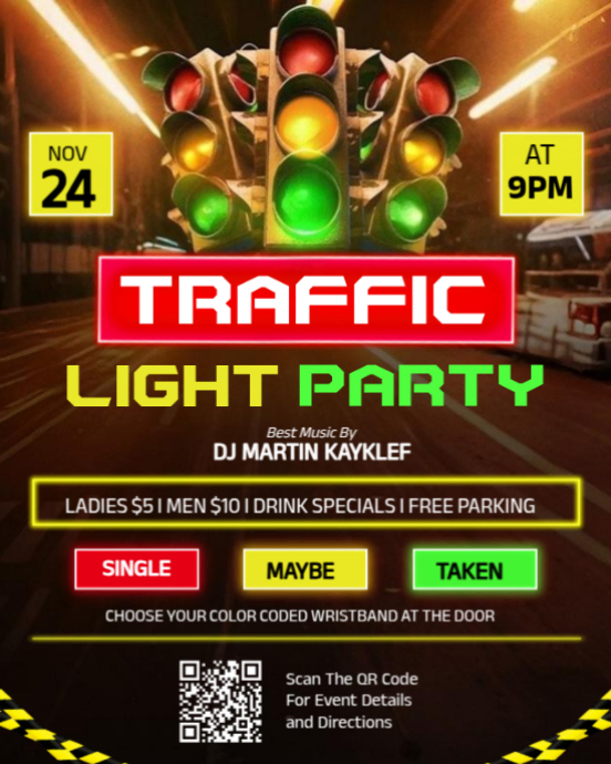 Plantilla de Editable Traffic Light Party Flyer Template | PosterMyWall