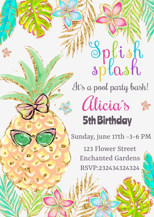 Editable Tropical Pool Party Invitation Template | PosterMyWall