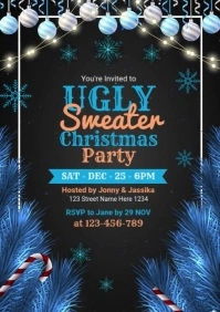 Editable Ugly Christmas Sweater Party Invitation A4 template