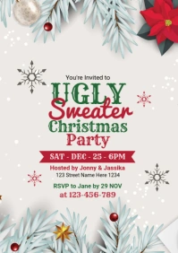 Editable Ugly Christmas Sweater Party Invitation A4 template