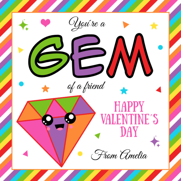 Editable Valentines Day Card You're a Gem of a Friend Classroom Valentine's Gift Tag Instagram Post template
