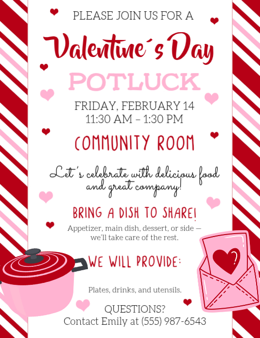 Editable Valentines Potluck Flyer Template | PosterMyWall