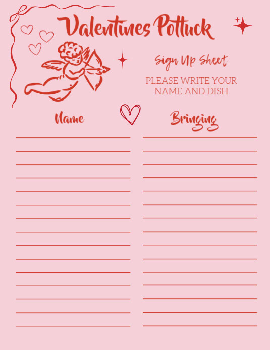 EDITABLE Valentines Potluck Sign Up Sheet Template | PosterMyWall