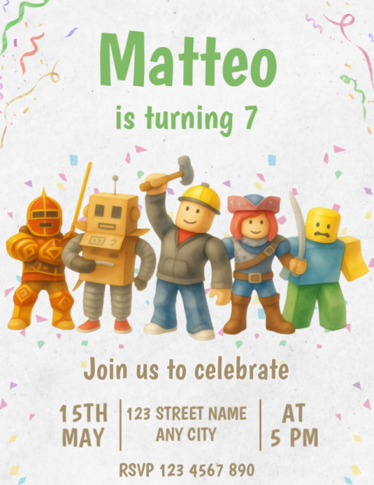 Editable Watercolor Roblox Birthday Invitation Template | PosterMyWall