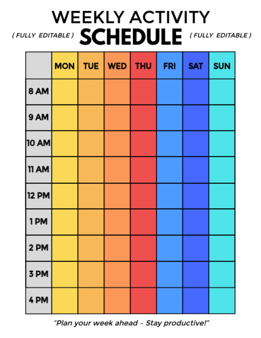 editable weekly schedule template Flyer (US Letter)