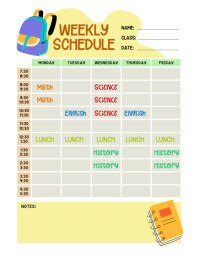 Editable Weekly School Schedule Template Printable for Student Kids Flyer (US Letter)