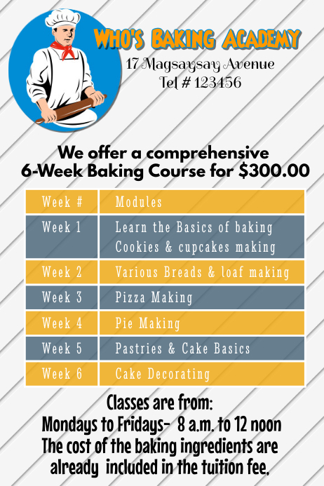 Baking Course Templets baking lessons template | PosterMyWall