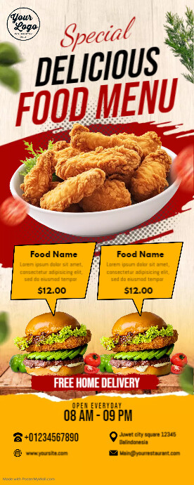 Roll Up Banner Template for Restaurant Menu