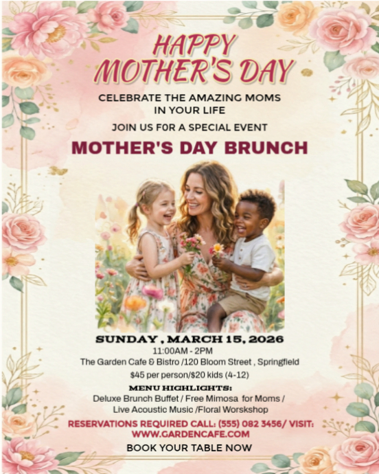 EELEGANT FLORAL MOTHER'S DAY BRUNCH FLYER TEMPLATE | PosterMyWall