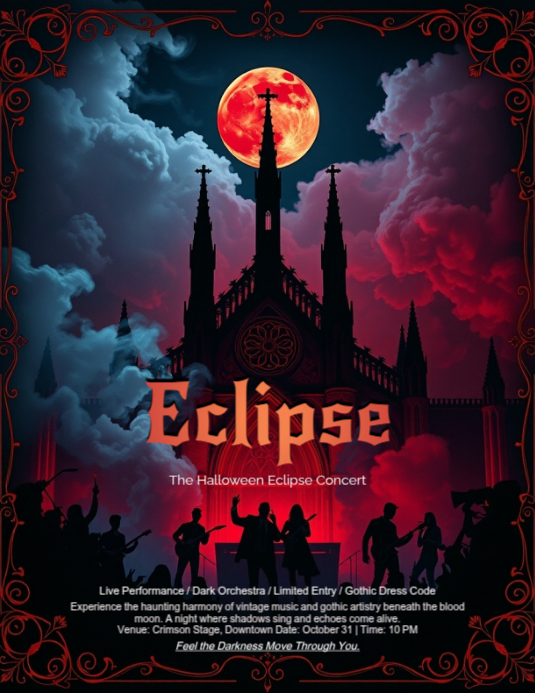 Eerie Gothic Halloween Concert Flyer Template templaat | PosterMyWall