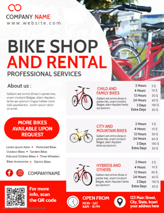 bike rental flyer advertisement catalogue