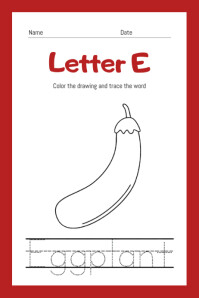 Eggplant tracing worksheet Poster template