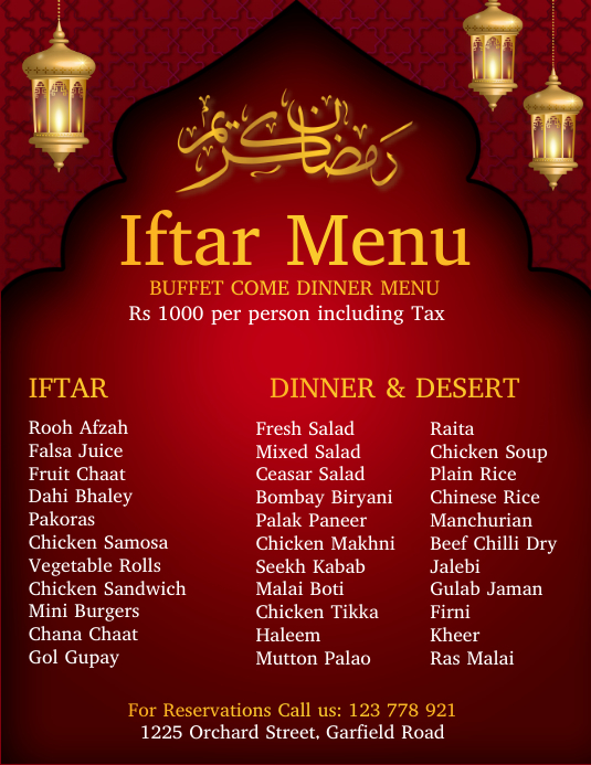 Eid, Iftar Menu, Iftar, Ramadan Volantino (US Letter) template
