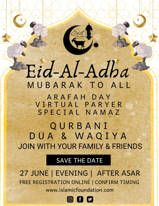 Eid al adha arafah day virtual prayer flyer. Template PosterMyWall