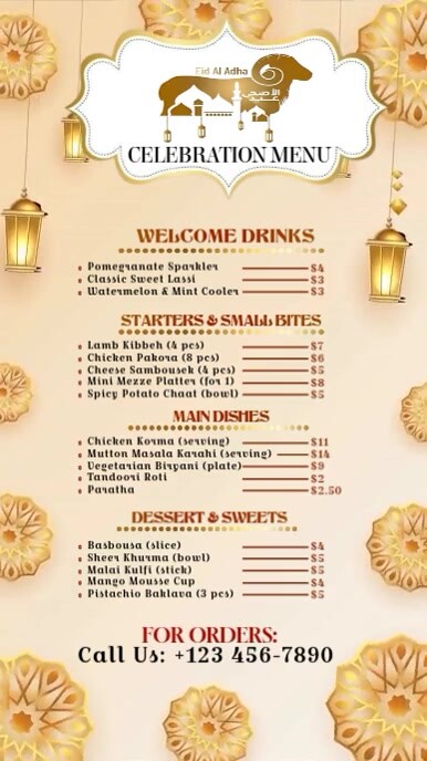 Eid Al Adha Celebration Menu História do Instagram template