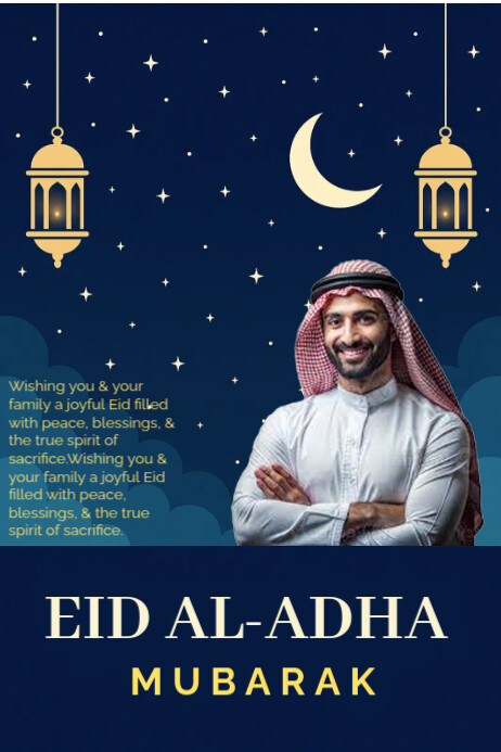 EID AL-ADHA POSTER WITH PHOTO | HAPPY EID UL-AZHA POSTER TEMPLATE DESIGN | PERSONALIZED EID MUBARAK