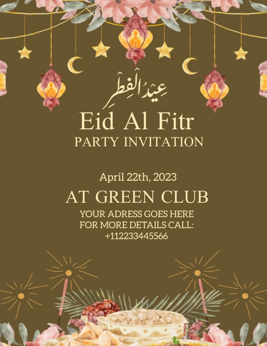 eid al fitr party invitation, eid party invit Ulotka (US Letter) template