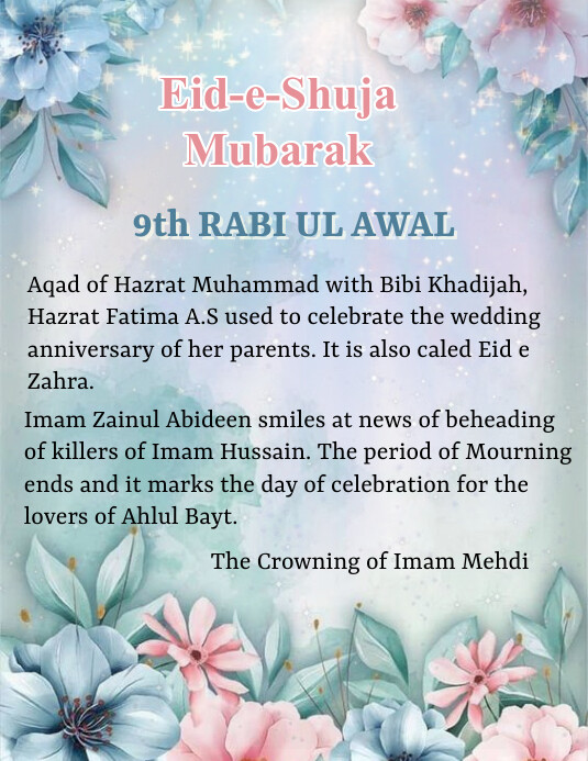 eid e Shuja mubarak, 9 Rabiul awal mubarak Flyer (US Letter) template