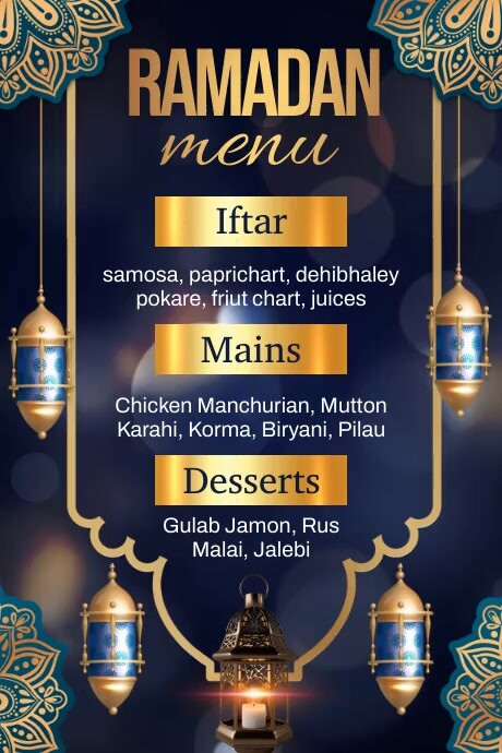 eid menu, ramadan menu Poster template
