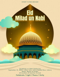 Eid Milad un Nabi Flyer Template with Abstract Masjid Nabawi Dome and Spiritual Glow