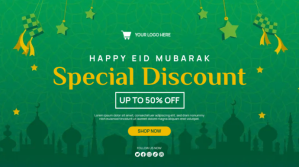 Turquoise Eid Mubarak Discount Sale Poster Banner Display digitale Template