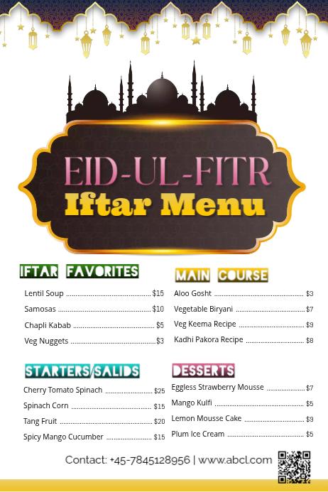 White Eid Iftar Menu Posters Template | PosterMyWall