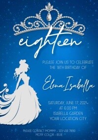 Blue 18th Birthday Invitation A4 Template