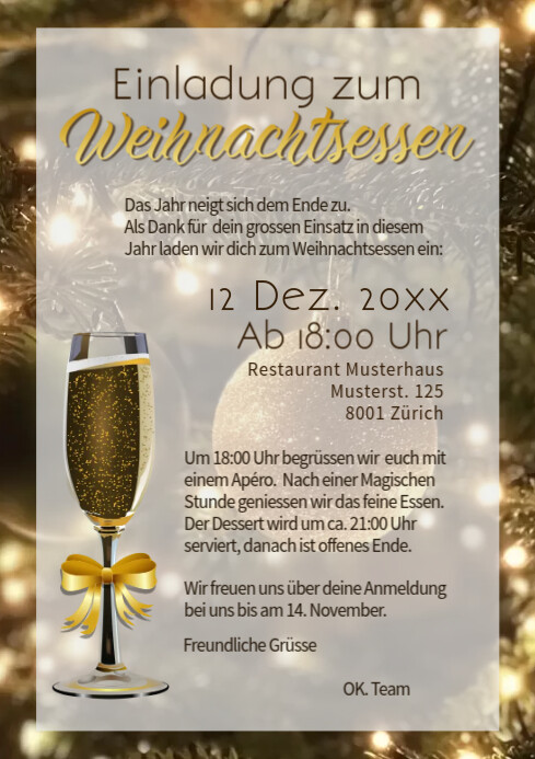 Einladung Weihnachtsfeier Mitarbeiteressen Template Postermywall