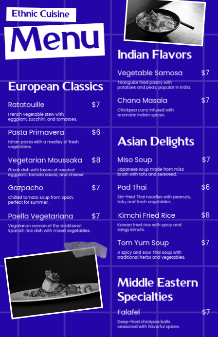 Plantilla de Electric Blue Collage Art Ethnic Cuisine Menu List ...