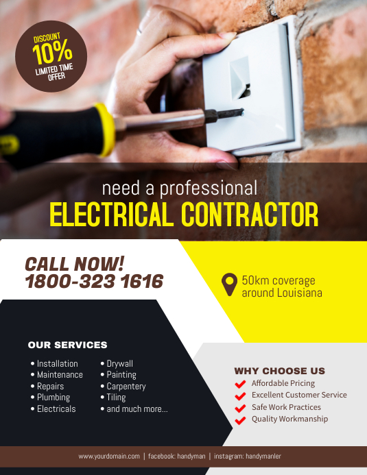 Electrical Contractor Services Flyer Poster Template | PosterMyWall