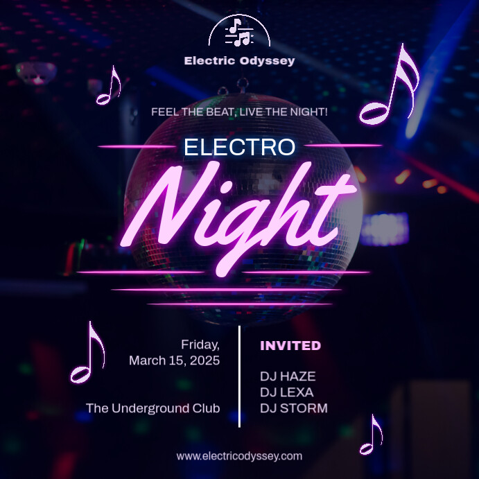 Electro Night Music Neon Instagram Post template