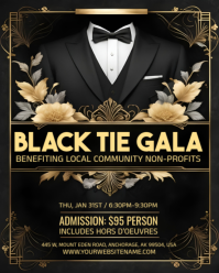 Elegant "Black Tie Gala" Charity Fundraiser & Formal Tuxedo Event Flyer Template Instagram Portrait