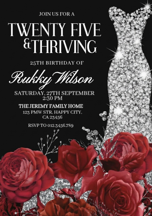 Elegant 25th Birthday Invitation Twenty Five & Thriving Theme Template | PosterMyWall Elegant 25th Birthday Invitation Twenty Five & Thriving Theme Template | PosterMyWall