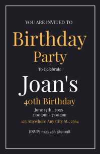 Elegant 40th Birthday Party Invitation Flyer Template Half Page Wide