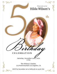 白色 50th Birthday Celebration Pamflet Template