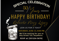 Elegant 50th Birthday Invitation - Gold and Black Whiskey Party Flyer Black Professional Birthday C A4 template