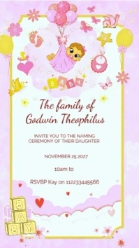 Elegant Baby Naming Ceremony Flyer Template | Customizable Invitation Design for Boys & Girls งานแสดงผลงานแบบดิจิทัล (9:16)